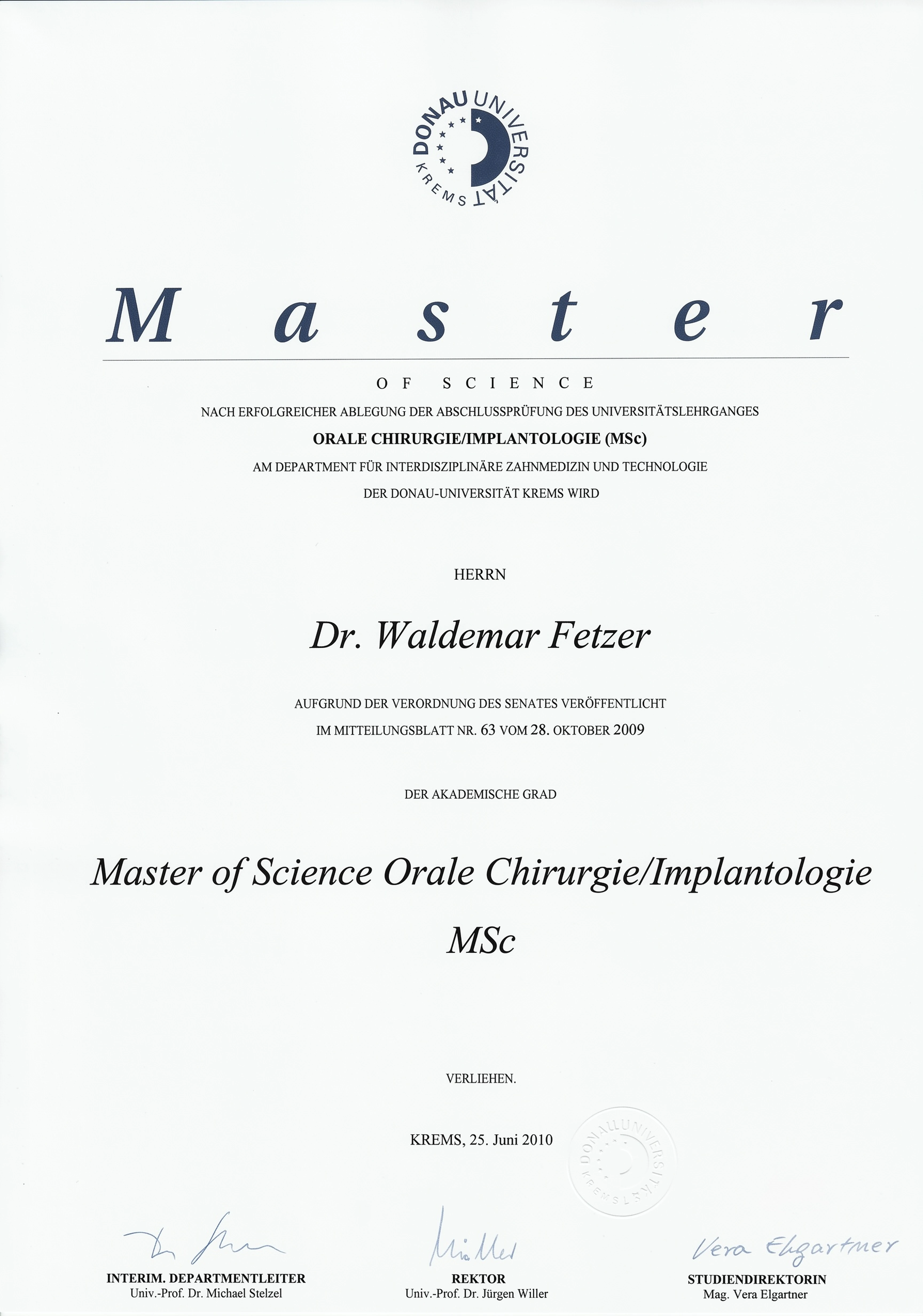 Master of Science Implantologie